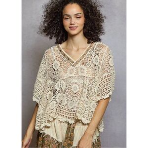 POL Crochet Boho V-Neck Crochet Top